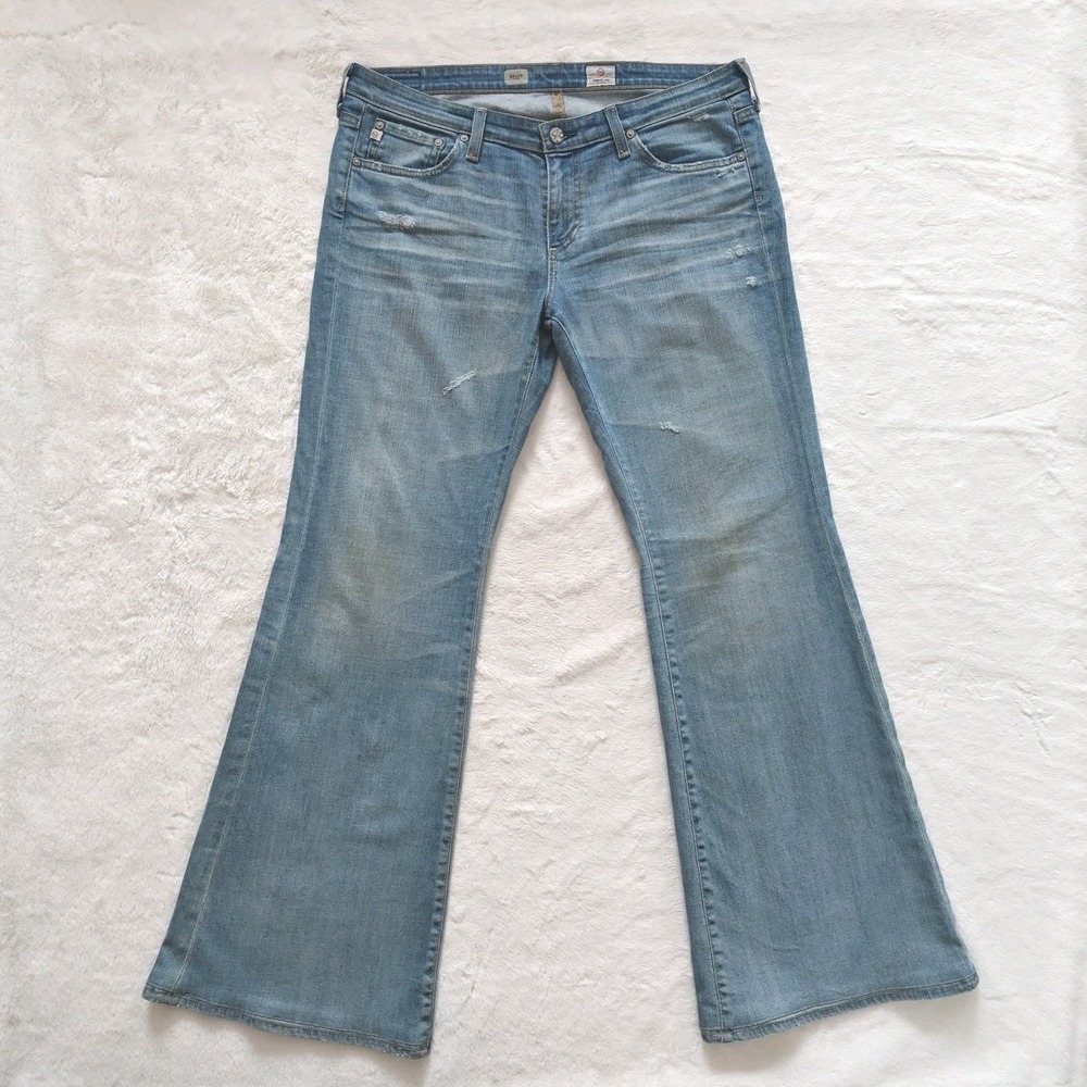 AG Adriano Goldschmied 31R Belle Flare mid Rise Boot cut Denim Jeans Light Blue‎